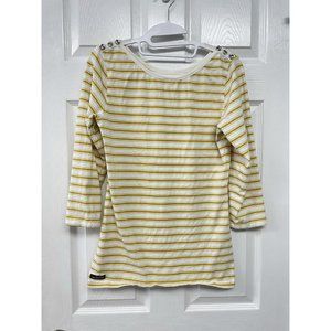 Matilda Jane Striped Long Sleeve Shirt Size M Yellow Buttons Stretch